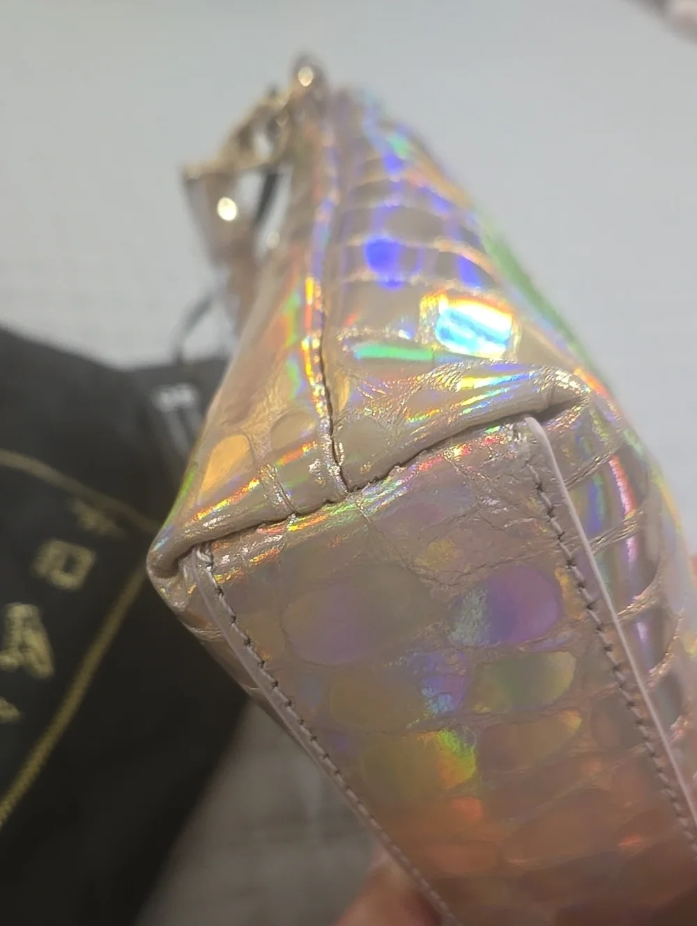 Sharif Legacy Rose Holographic Leather Floral Wristlet NWT